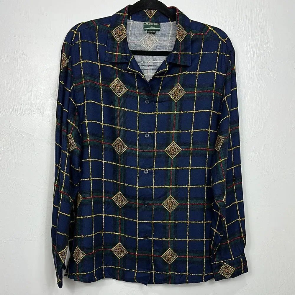 J. McLaughlin For Sanyo Vintage Geo Pattern Long Sleeve Button Down Shirt Size L